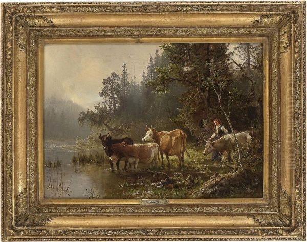 At The Water Place Oil Painting by Anders Monsen Askevold