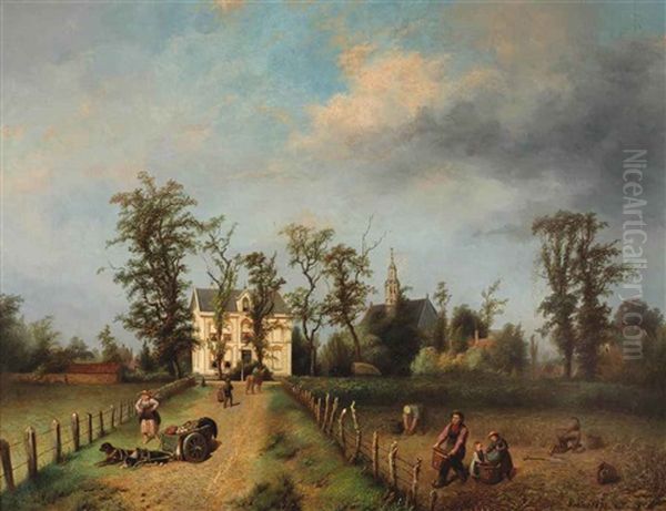 A View Of The Achterweg With The Nederlandse Hervormde Kerk In The Background, Heemstede by Jan Fabius