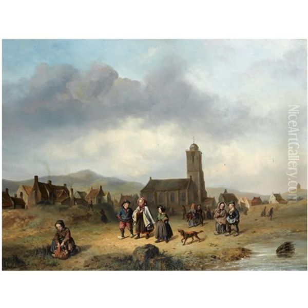 Children In The Dunes, Katwijk Oil Painting by Jan Fabius