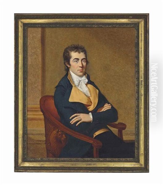 Portrait Of Henry Richard Vassall-fox, 3rd Baron Holland (1773-1840), Half-length, Seated In A Blue Coat And Yellow Waistcoat Oil Painting by Francois-Xavier Fabre