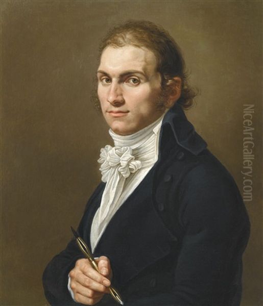 Portrait D'un Artiste Tenant A La Main Un Instrument De Dessinateur Oil Painting by Francois-Xavier Fabre