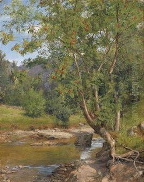 Stream Scenery Oil Painting by Anders Monsen Askevold