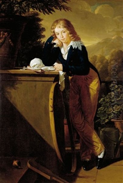 Portrait Irenius Kleofas Oginski Auf Einer Terrasse Mit Abendlicher Gebirgslandschaft Im Hintergrund Oil Painting by Francois-Xavier Fabre