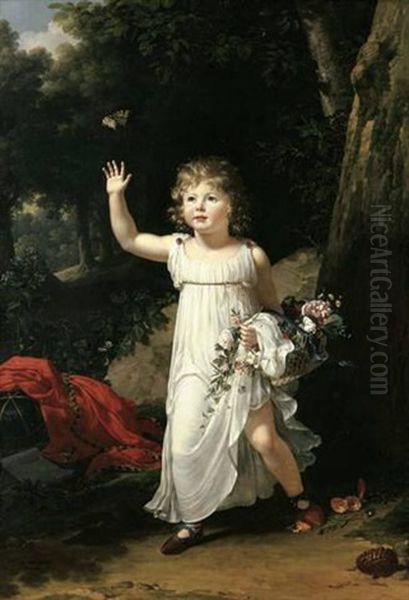 Portrait Of Edgar Clarke In A White Dress, Carrying A Basket Of Flowers, In A Forest Oil Painting by Francois-Xavier Fabre