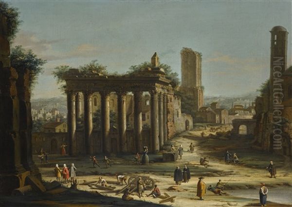 Rome, A Capriccio View Of The Forum Oil Painting by Jacopo Fabris