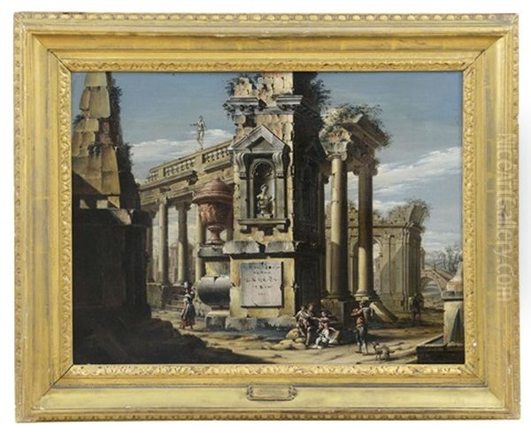 Capriccio Architettonico Con Rovine Classiche E Figure Oil Painting by Jacopo Fabris