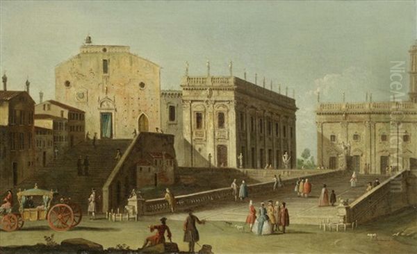 The Piazza Del Campidoglio, Rome, With The Cordonata And The Church Of Santa Maria In Aracoeli Oil Painting by Jacopo Fabris