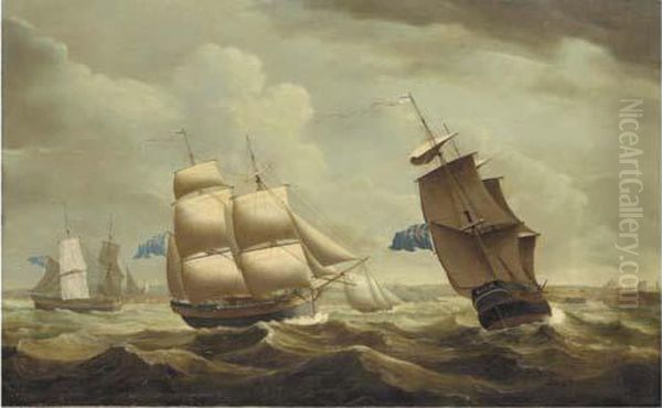 The Brig Ceres, In Three Positions, Off The Entrance Towhitehaven Oil Painting by John Askew