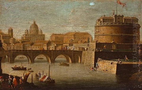 A View Of The Ponte Sant'angelo, Rome Oil Painting by Jacopo Fabris