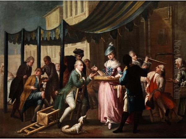 Neapolitanische Strassenszene Mit Einem Galanten Jungen Herrn Und Einer Losverkauferin Oil Painting by Pietro Fabris