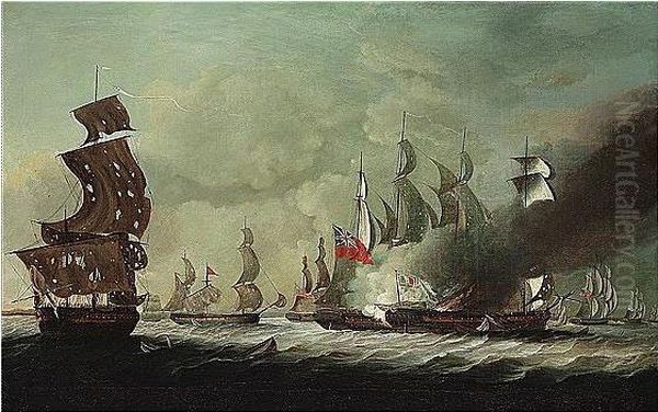 An Engagement Between An English And A French Squadron Oil Painting by John Askew