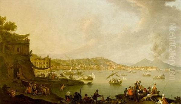 A View Of The Bay Of Naples From Posillipo Looking South With The Palazzo Donn'anna, The Castel Dell'ovo And Vesuvius Beyond Oil Painting by Pietro Fabris