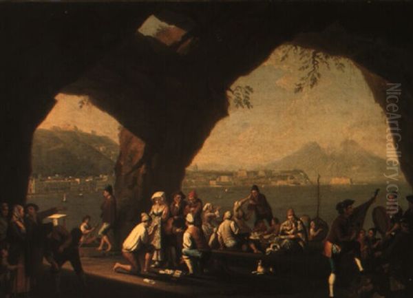 A View Of Naples From The West With The Peasants Gaming And Merrymaking Oil Painting by Pietro Fabris