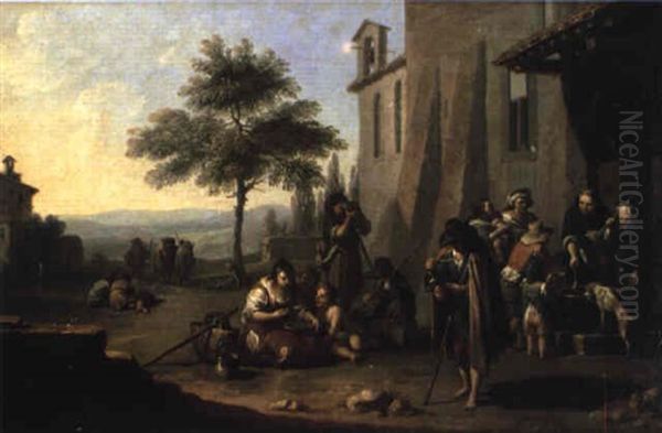 Paesaggio Della Campagna Romana Con Mendicanti Oil Painting by Pietro Fabris