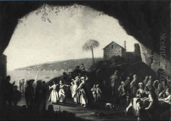 Peasants Merrymaking In A Neapolitan Grotto Oil Painting by Pietro Fabris