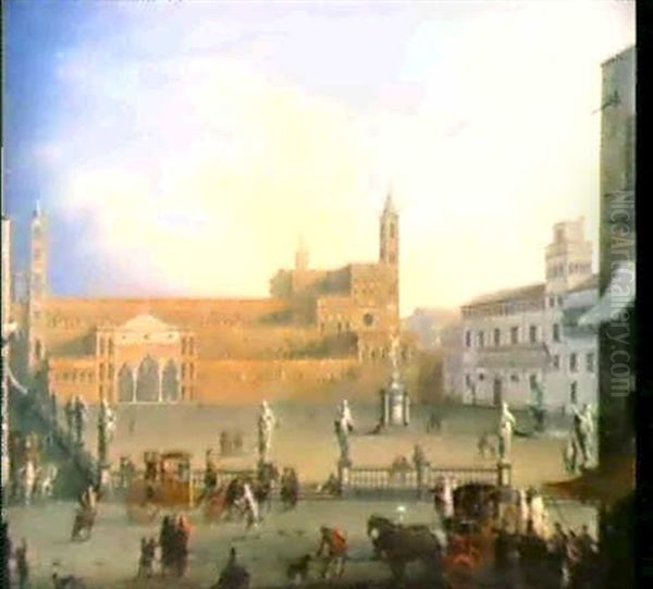 Veduta Della Piazza Della Cattedrale A Palermo - Veduta Di  Piazza Vigliena A Palermo Oil Painting by Pietro Fabris