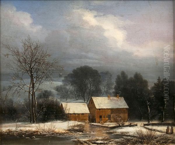 Winterlandschaft Mit Wassermuhle Oil Painting by Frederik Michael Ernst Fabritius de Tengnagel