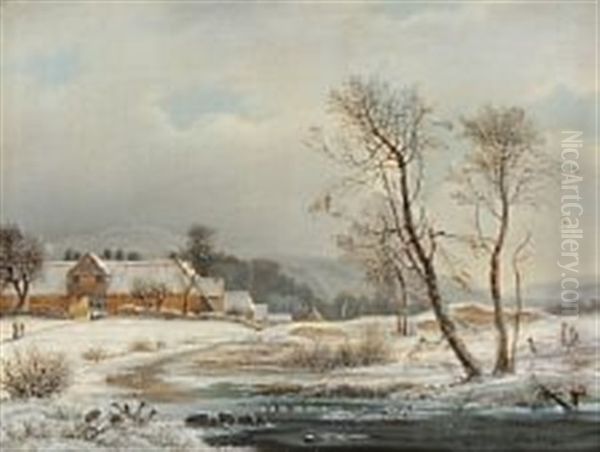 View From An Icey Lake Oil Painting by Frederik Michael Ernst Fabritius de Tengnagel