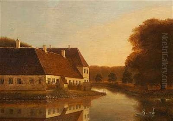 Herregarden Weilegaard Pa Fyn Oil Painting by Frederik Michael Ernst Fabritius de Tengnagel