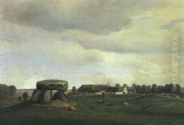 Sommerlandskab, I Forgrunden Stendysse Oil Painting by Frederik Michael Ernst Fabritius de Tengnagel