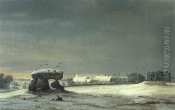 Vinterlandskab, I Forgrunden Stendysse Oil Painting by Frederik Michael Ernst Fabritius de Tengnagel