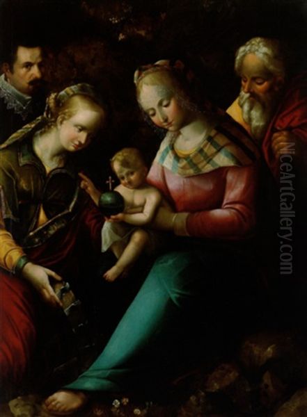 Die Heilige Familie Mit Der Heiligen Katharina Und Einem Adeligen Stifter Oil Painting by Chilian Fabritius