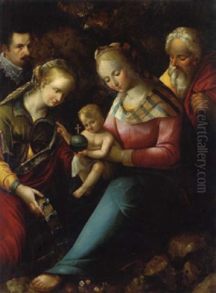 Die Heilige Familie Mit Der Heiligen Katharina Und Einem Adeligen Stifter Oil Painting by Chilian Fabritius