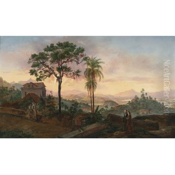 View Of Rio De Janeiro From The Hotel De Sta. Thereza Oil Painting by Nicolau Antonio Facchinetti