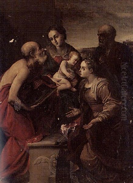 The Holy Family With Saints Catherine And Jerome Oil Painting by Pietro Faccini