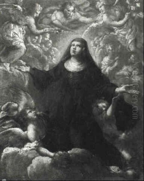 Benedictine Nun Born Aloft By Angels Oil Painting by Pietro Faccini