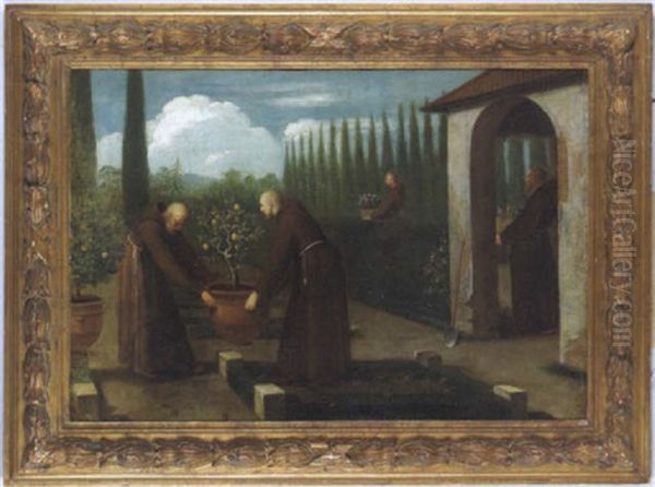 Monche Bei Der Arbeit Im Klostergarten Oil Painting by Giovanni Facciola