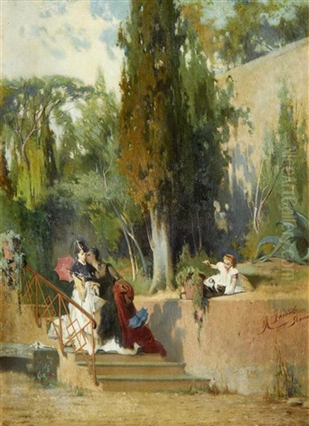 Afternoon In The Garden Oil Painting by Raffaele Faccioli