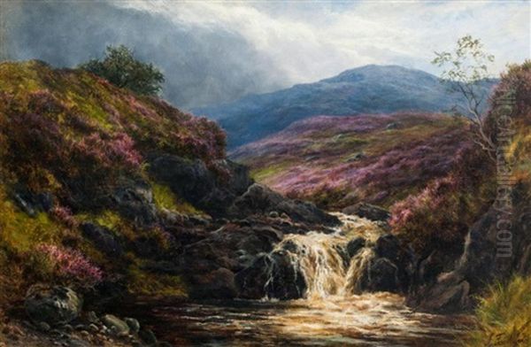 Highland River Landscape With Heathers by James Faed the Younger