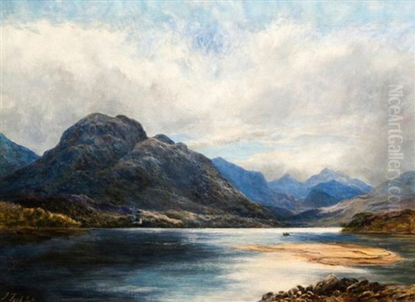 Highland Loch With Rowing Boat Oil Painting by James Faed the Younger