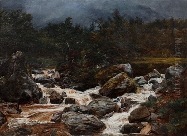 River Landscape Oil Painting by James Faed the Younger