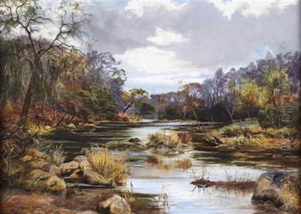 Autumn Tints On The Stream Oil Painting by James Faed the Younger