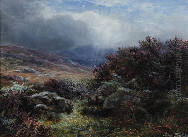 In The Scottish Hills, The Heather In Flower Oil Painting by James Faed the Younger