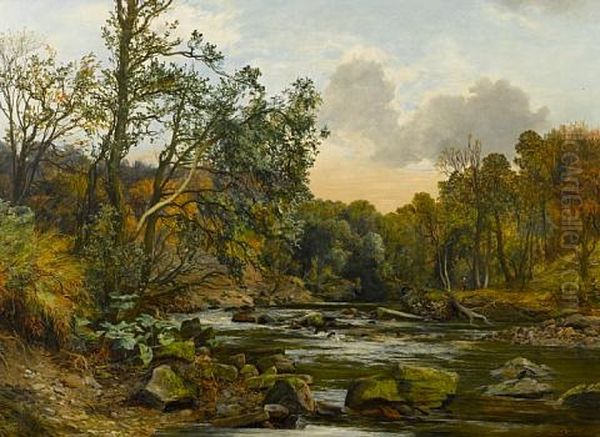 River Landscape Oil Painting by James Faed