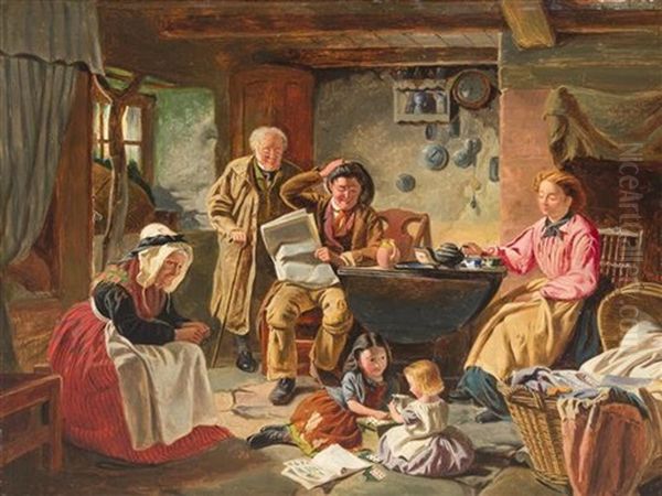 Family In The Kitchen Oil Painting by John Faed