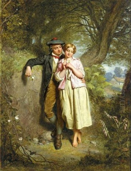 Young Lovers (+ Sketch For The Soldier's Return - Robert Burns, Verso) Oil Painting by John Faed