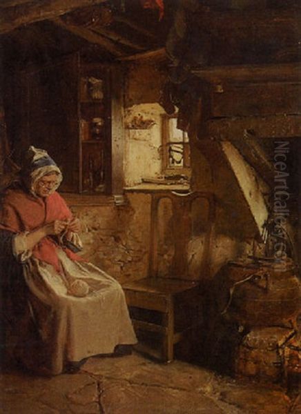 Interior Scene Of A Woman Sewing Oil Painting by John Faed