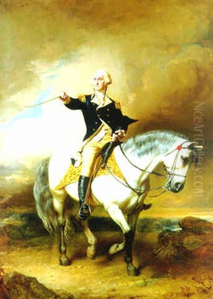 Portrait Of George Washington Taking The Salute At Trenton Oil Painting by John Faed