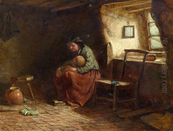 Interior With Mother And Child Oil Painting by Thomas Faed