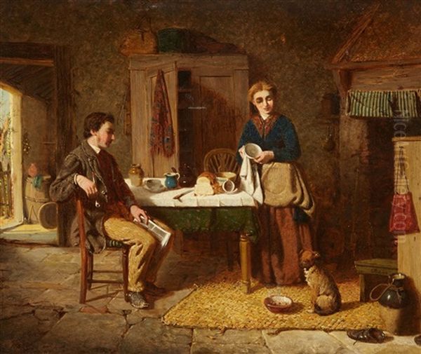 Interior Scene With Couple And Dog Oil Painting by Thomas Faed