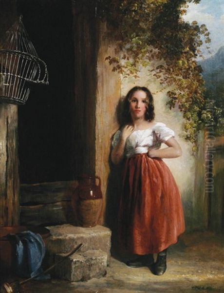 Girl By A Cottage Oil Painting by Thomas Faed