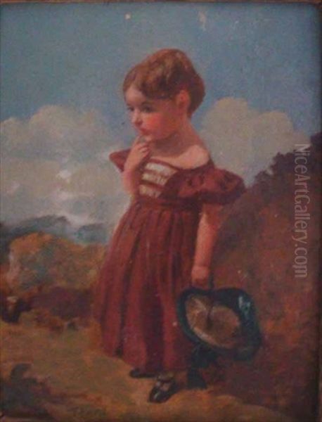 Little Girl In A Red Dress Oil Painting by Thomas Faed