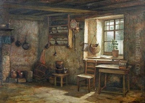 Cottage Interior Oil Painting by Thomas Faed