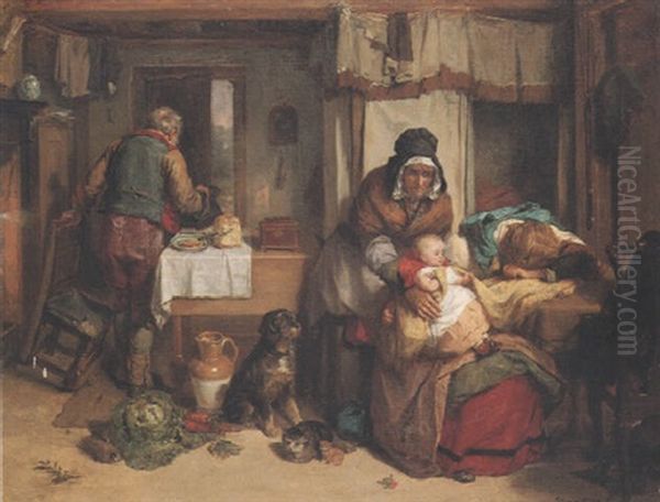 Cottage Interior by Thomas Faed