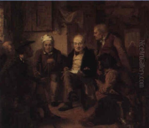 A Domestic Meeting Of Villagers (the Village Politicians?) Oil Painting by Thomas Faed