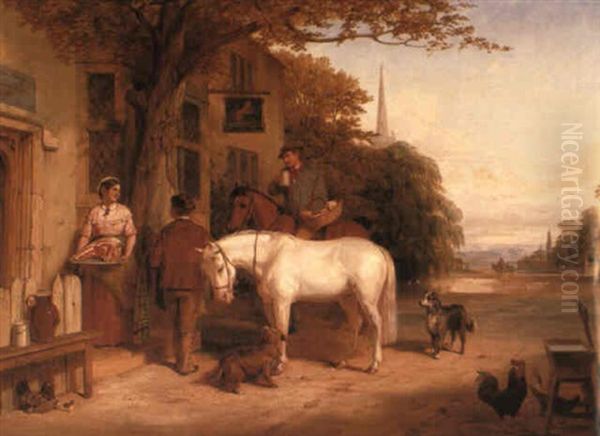 Outside The Red Lion Oil Painting by Thomas Faed